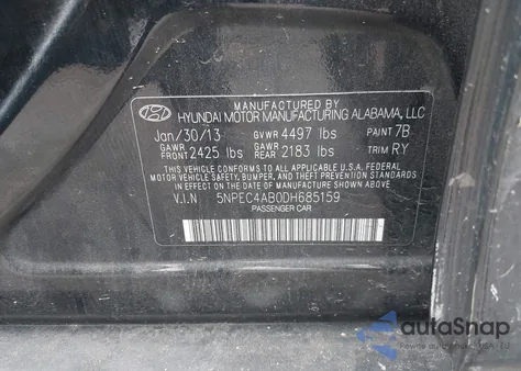 2013 Hyundai Sonata Limited 2.0T из США, поврежденный, VIN 5NPEC4AB0DH685159